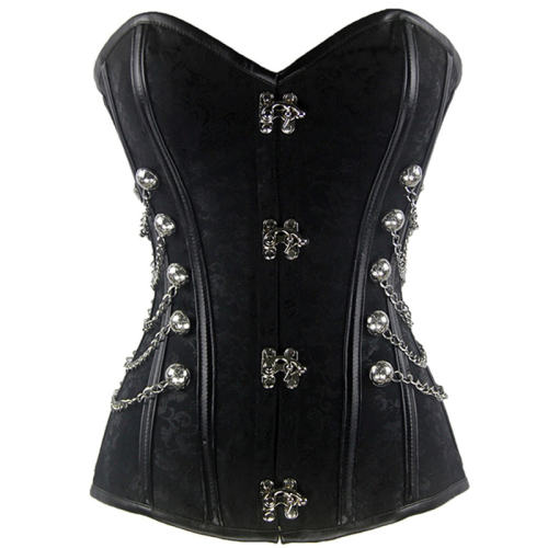 Black Steampunk Court Gothic Corset Sexy Metal Chain Corselet PQT8266A