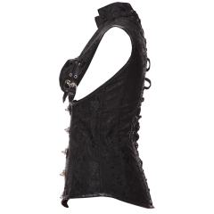 Black Brocade Corset Collared Top Plus Size Sexy Corsages Vest PQT8423
