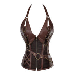 Plus Size Brown and Black Palace Corset Halter Gothic Bustier PQT8407A