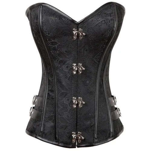 Gothic Women Brocade Overbust Corsets Front Clasp Bustiers PQT8410