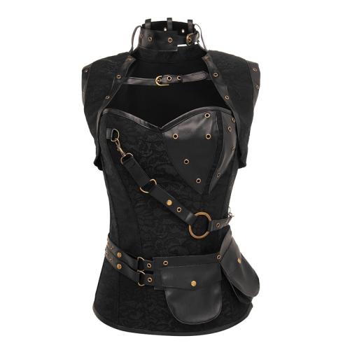 Women Luxury Medieval Gothic Punk Corset Straitjacket Faux Leather Body Shaper PQT8422A