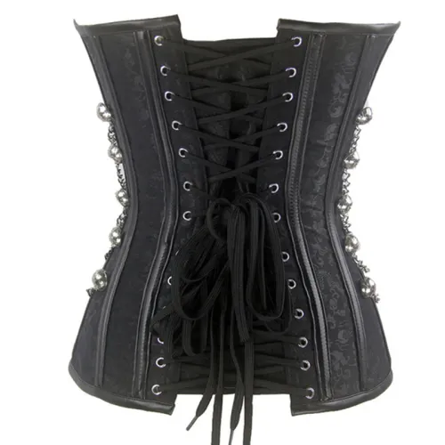 Black Steampunk Court Gothic Corset Sexy Metal Chain Corselet PQT8266A