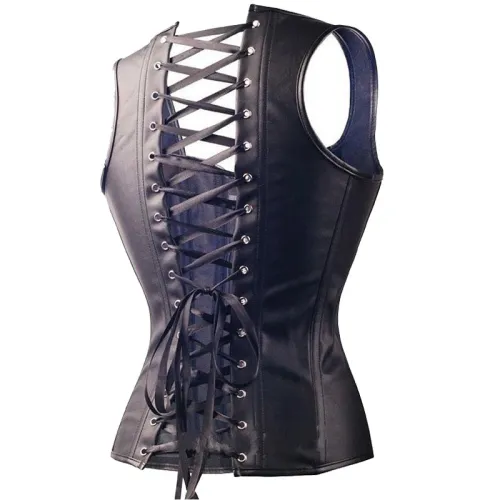 Women Gothic PU Vest Plus Size Black Overbust Buckle Corset PQT8404