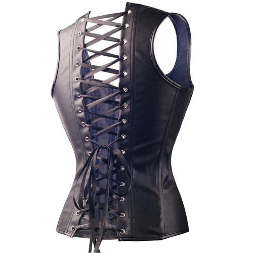 Women Gothic PU Vest Plus Size Black Overbust Buckle Corset PQT8404