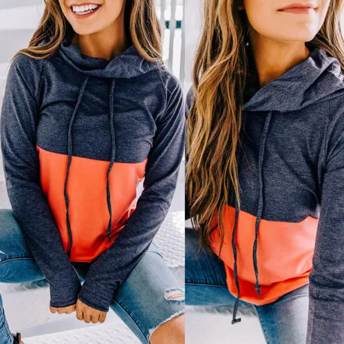 Contrast Color Autumn Hoodies Long Sleeve Sweater for Women PQOM9138