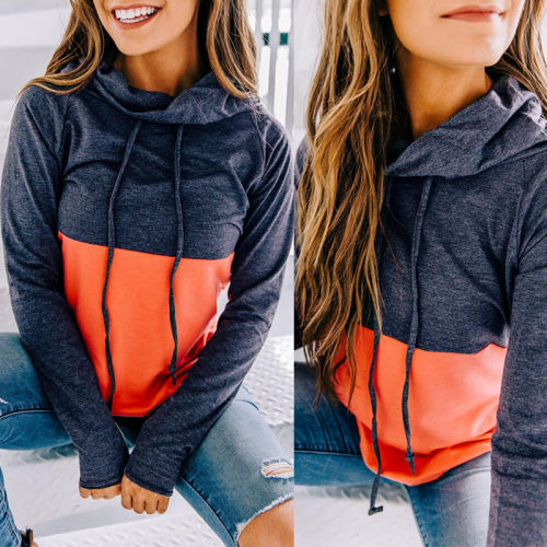 Contrast Color Autumn Hoodies Long Sleeve Sweater for Women PQOM9138