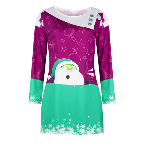 Long Sleeve Casual Dress for Women Christmas Print Winter Dresses PQOM9148C