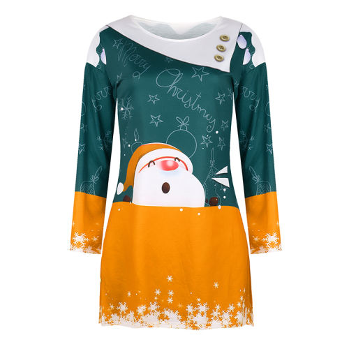 Long Sleeve Winter Dresses for Women Christmas Print Casual Dress PQOM9148B