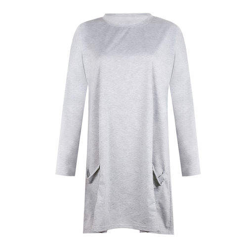 Autumn Loose Long T-shirt Solid Color Winter Casual Dress PQOM9139