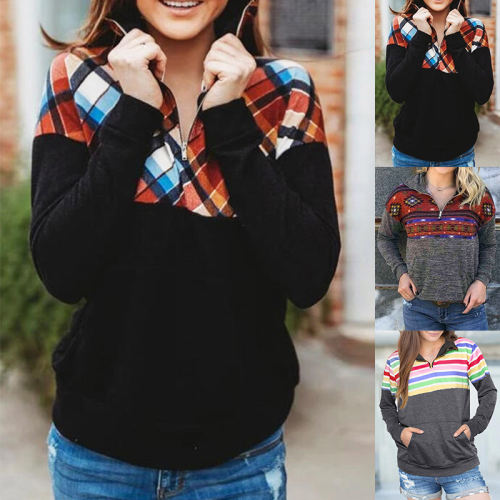 Autumn Zip Tops Long Sleeve Christmas Print Sweatshirt PQOM9150