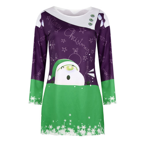 Long Sleeve Casual Dress for Women Christmas Print Winter Dresses PQOM9148C