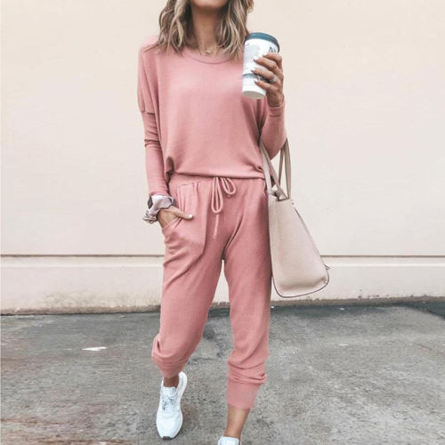 Autumn Winter Tracksuit Loose Solid Color Long Sleeved Casual Suit PQOM9126A