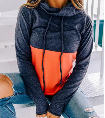Contrast Color Autumn Hoodies Long Sleeve Sweater for Women PQOM9138