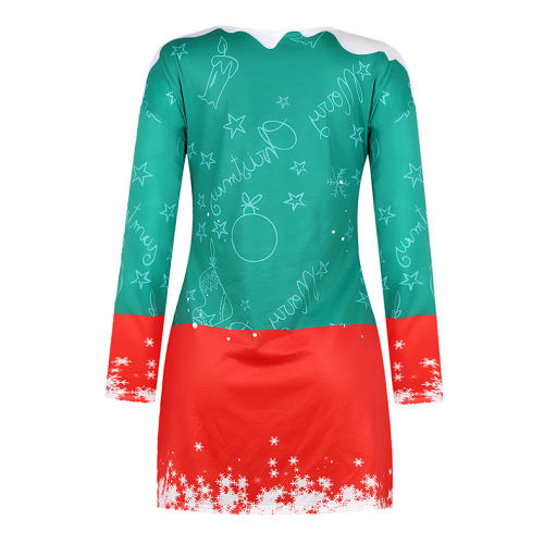 Christmas Print Casual Dress Long Sleeve Winter Dresses for Women PQOM9148A