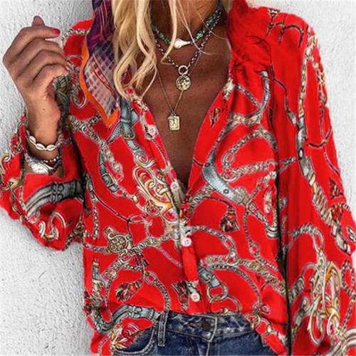 Purple Winter Casual Shirt Tops Autumn Floral Printed for Women PQOM9129F