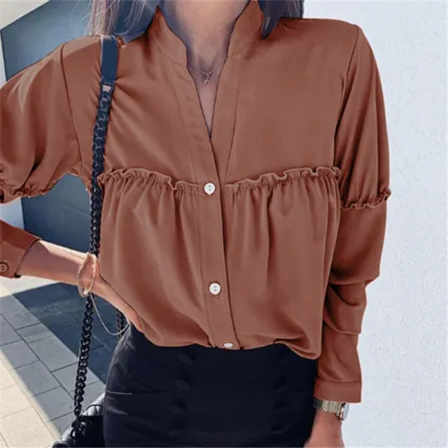 Red Loose Long Sleeved Autumn Spring Shirt For Women PQOM9125D