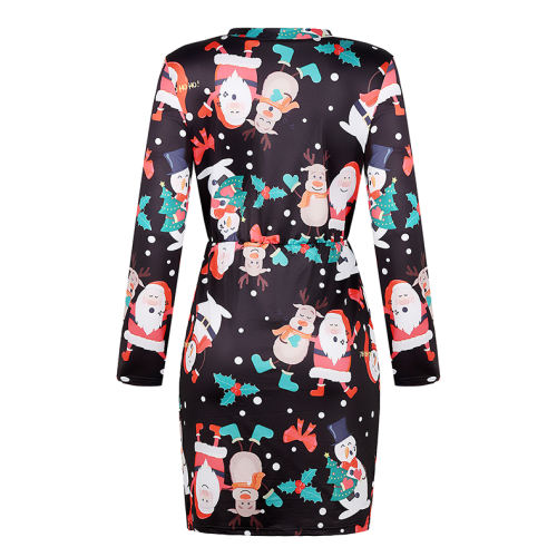 Christmas Print Long Sleeve Loose Casual Dress PQOM9128A
