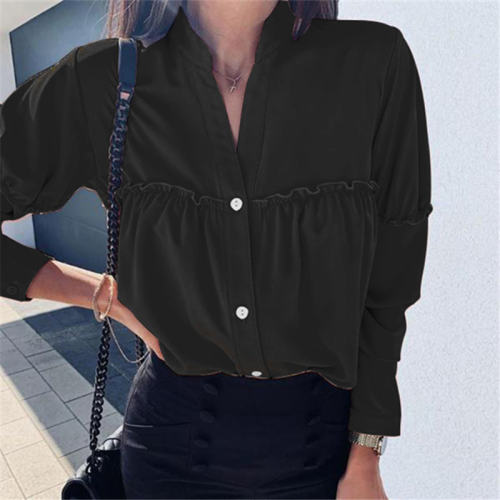 Black Loose Long Sleeved Autumn Spring Shirt For Women PQOM9125C