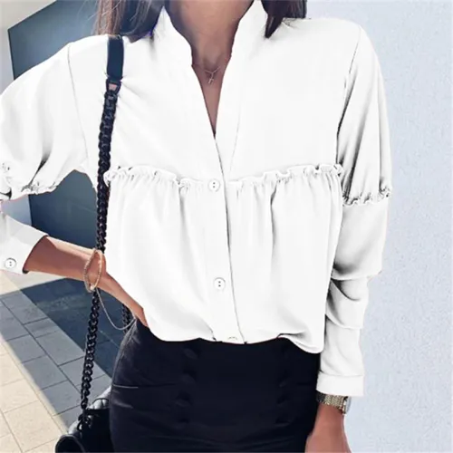 Brown Loose Long Sleeved Autumn Spring Shirt For Women PQOM9125E