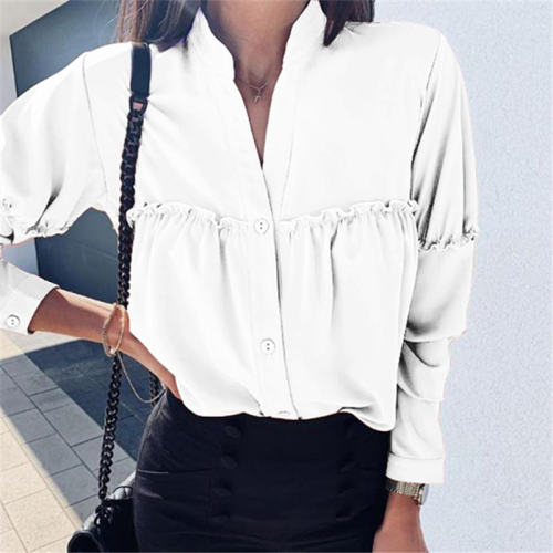 Brown Loose Long Sleeved Autumn Spring Shirt For Women PQOM9125E