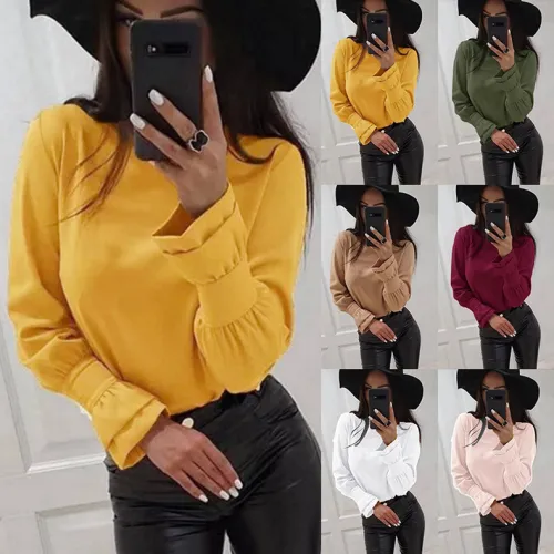 Long Sleeve Loose Tops Autumn Bottoming Shirt for Women PQOM9153