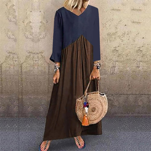 Long Sleeve Casual Streetwear Contrast Color Maxi Dress PQOM9040B