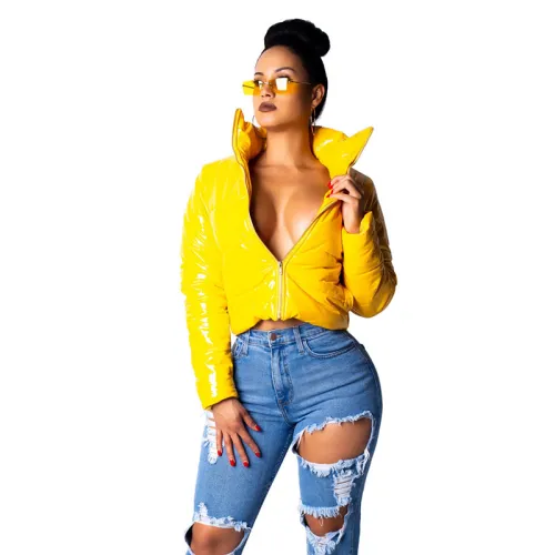 Fashion Punk Streetwear Fuax Leather Down Jackets with Pockets PQUJ4524C