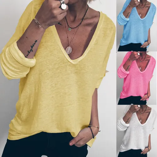 American Women Plus Size T-Shirt European Autumn Casual Streetwear PQOM9033