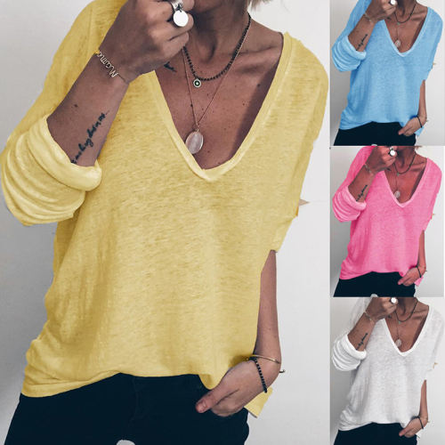 American Women Plus Size T-Shirt European Autumn Casual Streetwear PQOM9033