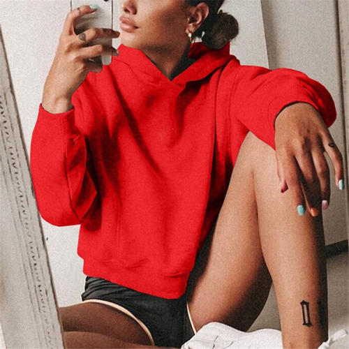 Long Sleeve Autumn Sweaters Solid Color Women Hoodies PQOM9055B