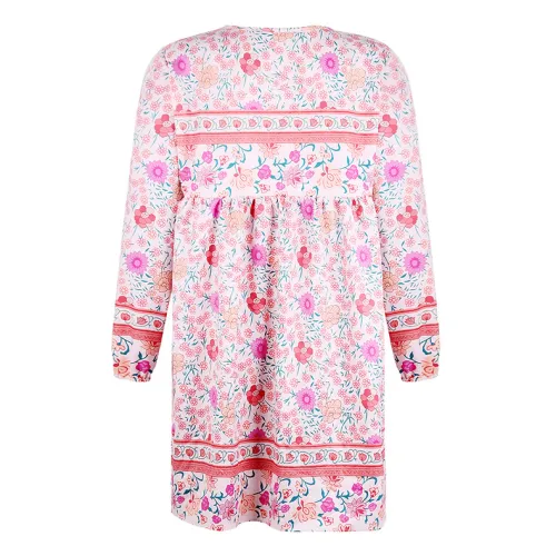 Tassel Floral Printed Loose Casual Dresses Sexy Beach Vacation Outfits PQOM9047