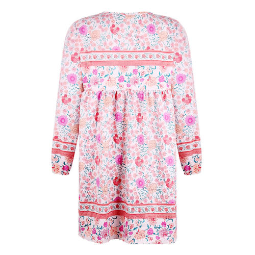 Tassel Floral Printed Loose Casual Dresses Sexy Beach Vacation Outfits PQOM9047