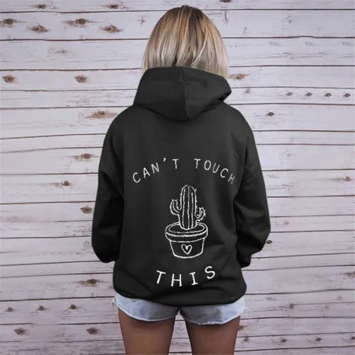 Winter Sweater for Women Cactus Print Streetwear Autumn Hoodies PQOM5053G