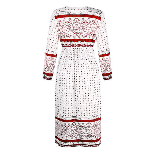 Deep V-neck Vintage Dress for Women Polka Dot Maxi Dress PQOM9048