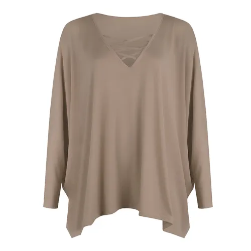 Loose V-neck Tops Long Bat Sleeve Shirt T-shirt for Women PQOM9067