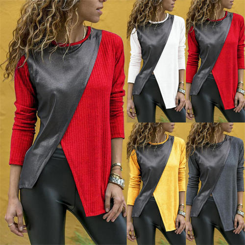 Women Spring Blouses Fashion Long Sleeve Tops Contrast Color Shirts PQOM9013