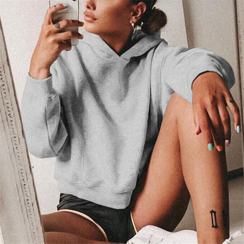 Long Sleeve Hoodies Autumn Solid Color Women Sweaters PQOM9055C