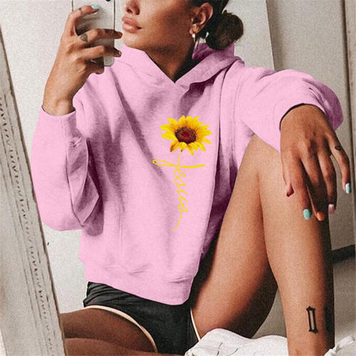 Autumn Printed Hooded Sweatshirt Loose Short Tops For Women PQOM9055G