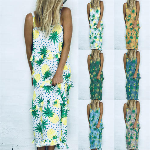 Fashion Beach Dresses Casual Summer Outfits Pineapple Bohemian Dresses PQOM9036