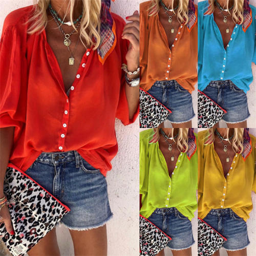 Women Long Sleeve T-Shirts Crew Neck Fashion Botton Tops PQOM9035