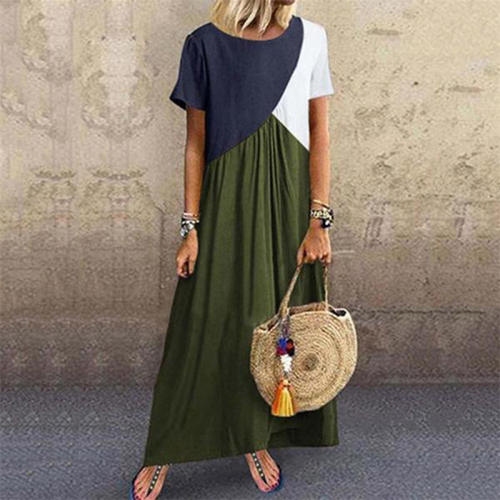 Short Sleeve Casual Dresses Fashion Beach Apparel Sexy Maxi Dress PQOM9039B