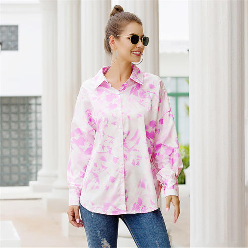 Long Sleeve Casual Blouses Autumn Floral Print Women Shirts PQOM9052B