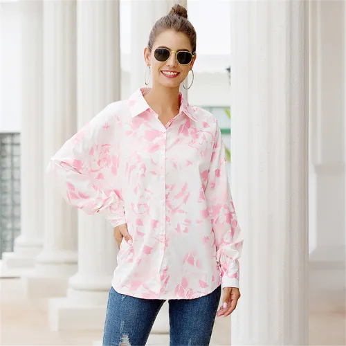 Autumn Floral Print Women Shirts Long Sleeve Casual Blouses PQOM9052A