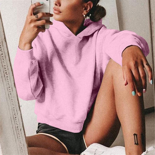 Long Sleeve Hoodies Autumn Solid Color Women Sweaters PQOM9055C