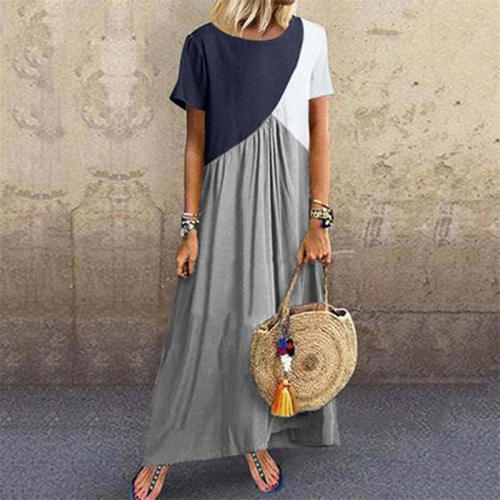 Short Sleeve Casual Dresses Fashion Beach Apparel Sexy Maxi Dress PQOM9039B