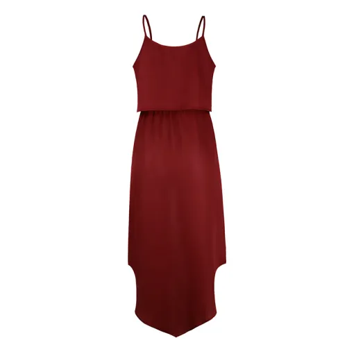 Summer Party Dresses Sexy Split Casual Spaghetti Strap Midi Dress PQOM9023