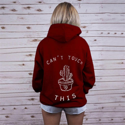 Long Sleeve Cactus Print Hoodies Autumn Winter Sweater for Women PQOM5053C