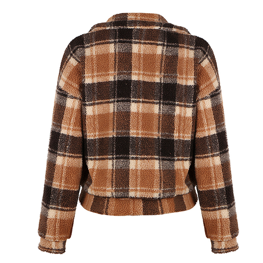 Plaid Print Wool Short Coat for Autumn and Winter PQOM9092A