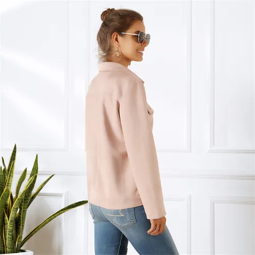 Faux Suede Coat for Women Autumn Casual Loose Jacket PQOM9083A