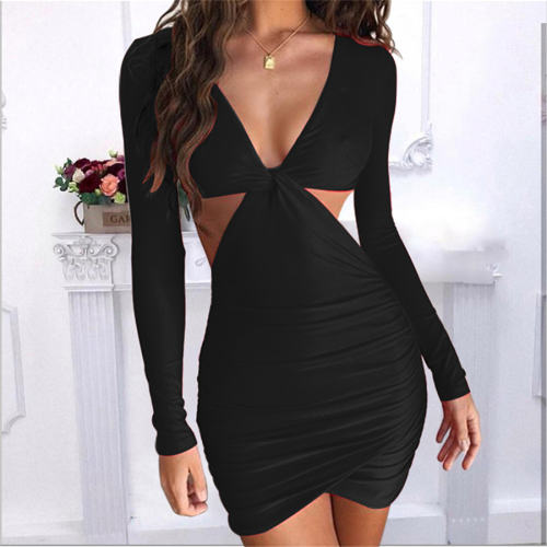 Sexy V-neck Mini Dresses Hollow Out Night Club Wear PQOM9087C